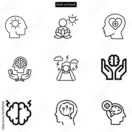 mental health vector art icon set. on white background.
