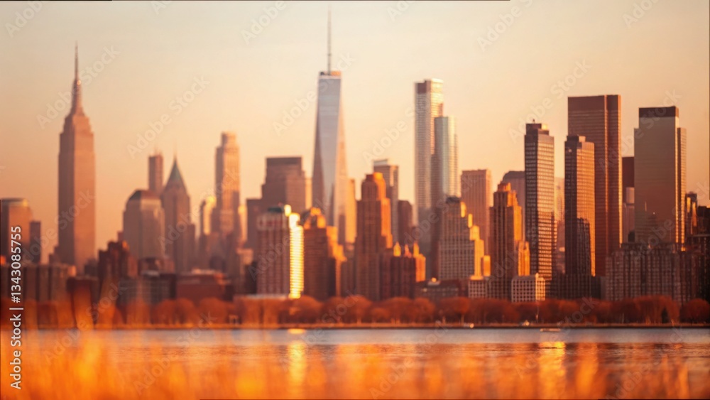 Obraz premium Heatwave Mirage Distortion Over Skyline in Golden Hour Light