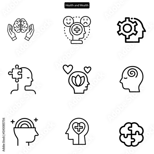 mental health vector art icon set. on white background.