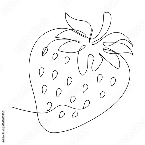 SingleLine Drawing of a Juicy Red Strawberry Fruit