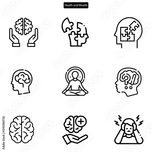 mental health vector art icon set. on white background.