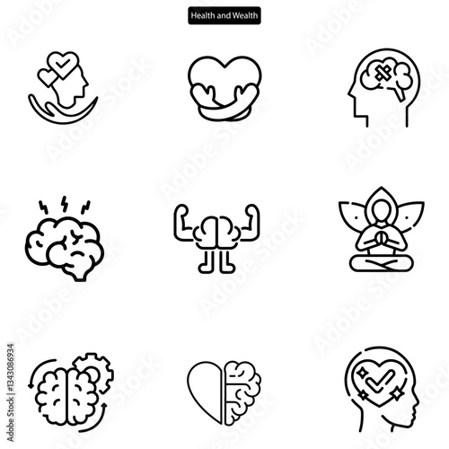 mental health vector art icon set. on white background.