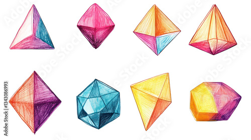 Set geometric shapes, hand draw felt tip pen with transparent background | Transparent PNG --ar 16:9