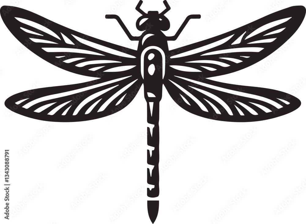 White background black silhouette of a dragonfly
White background black silhouette of a dragonfly