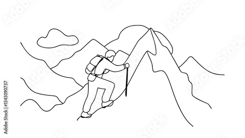 Mountain Climbers Ascending Steep Peak, Teamwork, Perseverance, Success