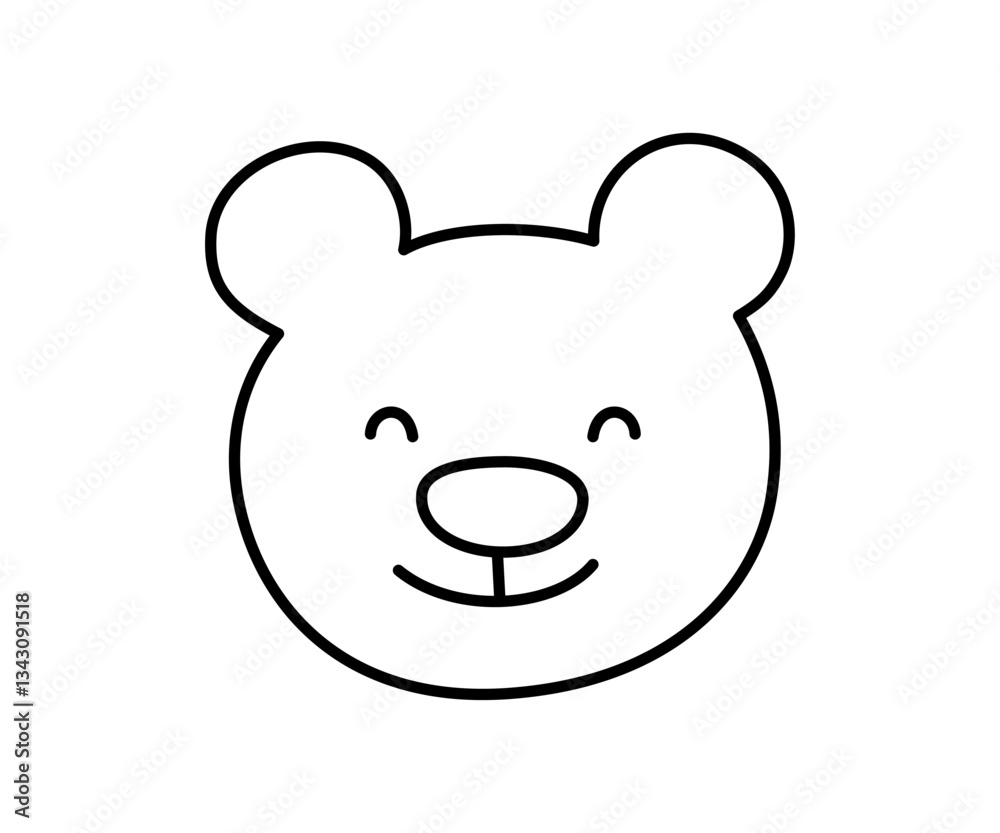 Fototapeta premium Cute doodle happy bear face icon. Smile laughing bear. Teddy kawaii emoji. Hand drawn animal emoticon. Good mood. Expression teddy head. Vector illustration isolated on white background.