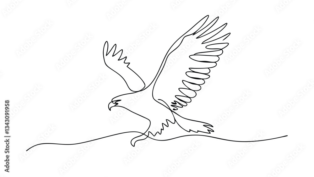 Fototapeta premium Majestic Eagle in Flight SingleLine Art Drawing Illustration