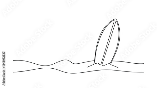 Ocean Waves Surfboard Beach Summer Vacation Minimalist Line Art Drawing