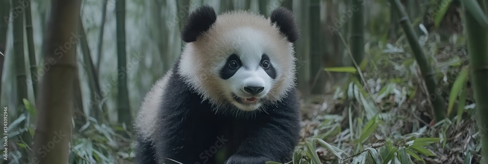 Obraz premium Cute Panda Cub in Bamboo Forest