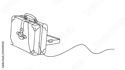 Vintage Suitcase Line Art Travel, Journey, Nostalgia, Adventure, Retro