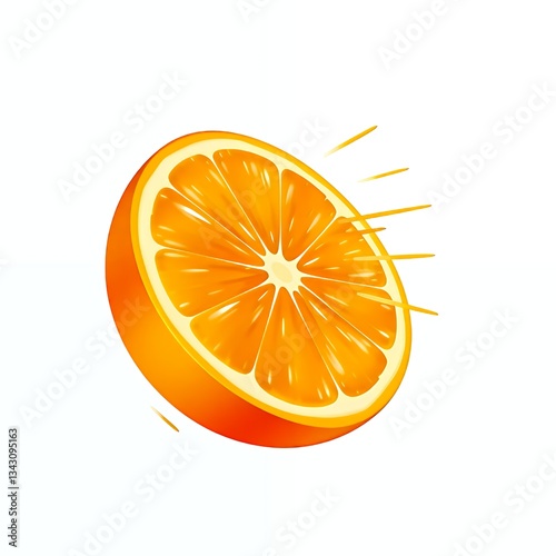 Juicy orange with a single slice cut out, isolated on white, perfect for food and beverage images