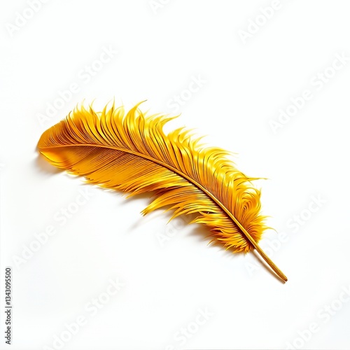 Golden feather, realistic texture, white background, luxury design, elegant, high-resolution