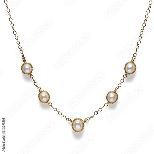 Wallpaper Mural Elegant Pearl Necklace for Gold Chain, White Background. Torontodigital.ca