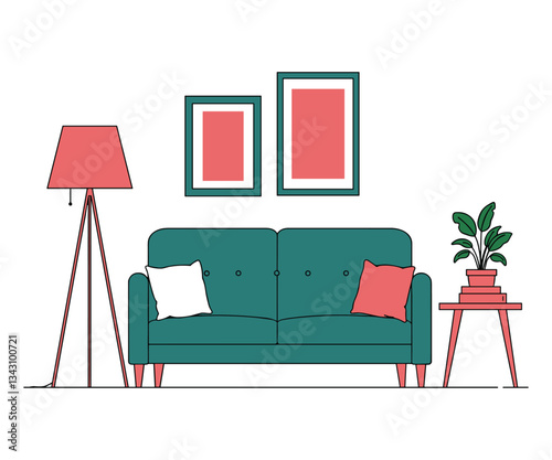 Minimalist Cozy Living Room Vector Illustration