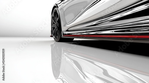 Sleek Silver Car  Glossy Finish  Red Detail  Reflection  Modern Auto Design