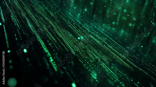 Green Data Stream Lines on Dark Background - Digital Technology Concept
