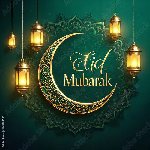 Elegant Eid Mubarak Calligraphy with Gold & Floral Accents