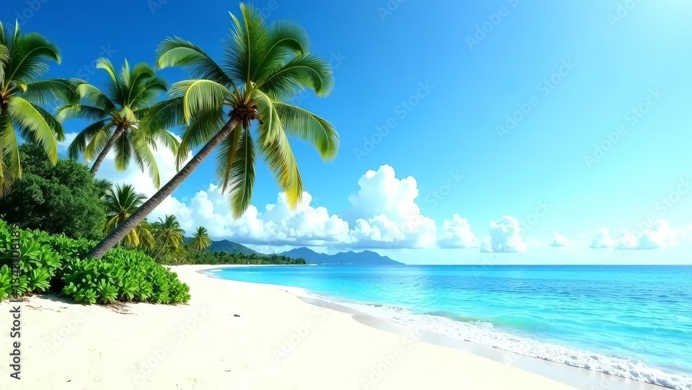 Fototapeta premium Beautiful tropical beach, white sand and coconut palm trees