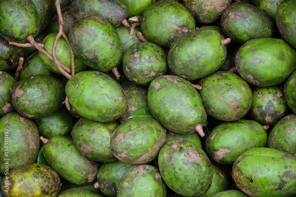 Pile of green fresh Ambarella fruit with abstract pattern and texture.Green texture background.For graphic design,3D rendering and banner background Pile of green fresh Ambarella fruit with abstract pattern and texture.Green texture background.For graphic design,3D rendering and banner background