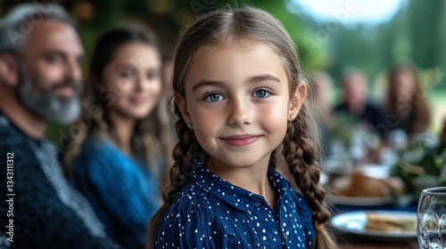 Elegant A young girl placing an extra cup of wine for Elijah on the Seder table surrounded by family members watching with tradition filled smiles 