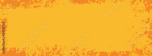 Grungy yellow orange background. Vector abstract hand drawn ink texture banner bg. Sponge stamps, splatter sprinkles texture. Grunge punk paint stroke design. Horizontal comic faded stamp frame border