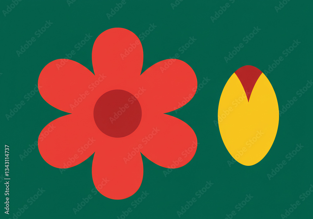 Red and Yellow Flower and Bud on Dark Green Background Red and Yellow Flower and Bud on Dark Green Background