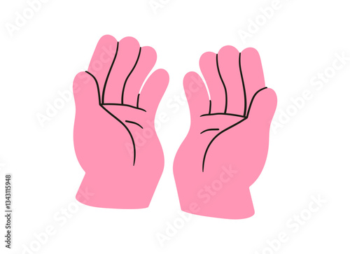 Hand, pointing, leaning, grasping, clenching, holding, different arm action, gesture symbol, different hand gestures, signs shown with palm and fingers isolated on background flat vector illustration.