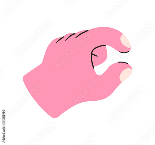 Hand, pointing, leaning, grasping, clenching, holding, different arm action, gesture symbol, different hand gestures, signs shown with palm and fingers isolated on background flat vector illustration.