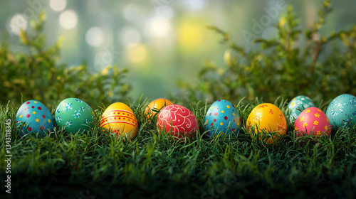 Easter hunt poster with eggs in grass