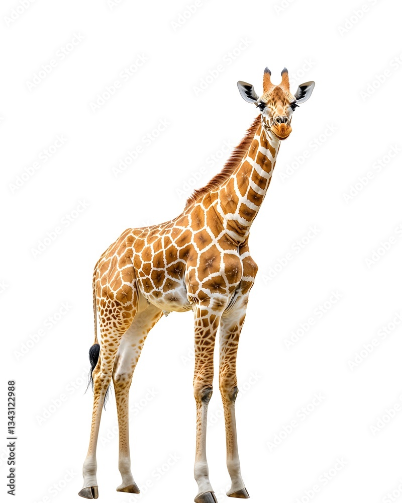 Obraz premium Young Giraffe Portrait Isolated African Wildlife Animal on White Background