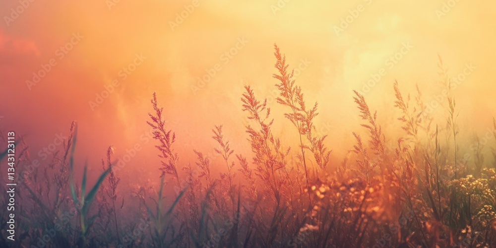 Fototapeta premium Sunlit grasses at dawn creating a warm and serene natural landscape