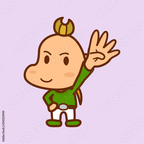４本の指を立て手を突き上げる男の子のイラスト