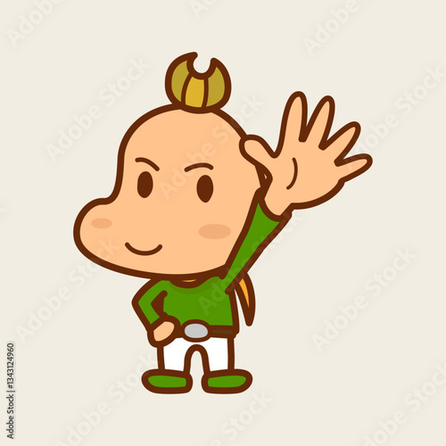 ５本の指を立て手を突き上げる男の子のイラスト／じゃんけんのパー