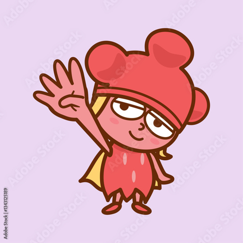 ４本の指を立て手を突き上げる女の子のイラスト