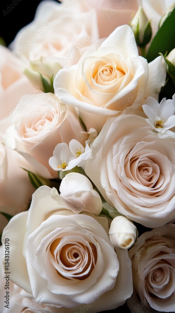 Obraz premium Elegant white roses and blossoms bouquet in full bloom