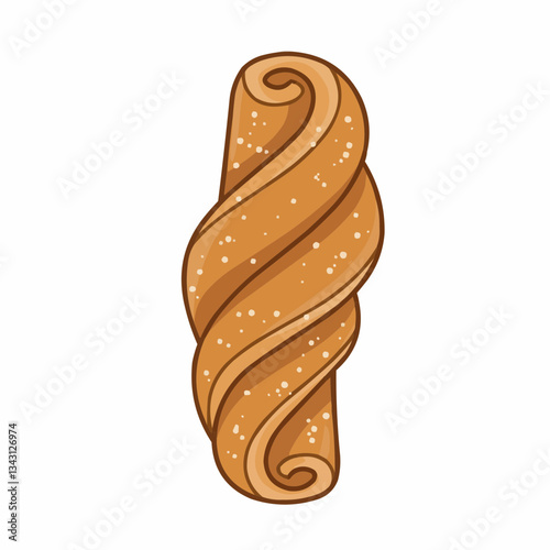Swirled ice cream cone with a caramel topping against a plain background