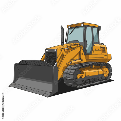 Yellow construction vehicle operating on a site with clear background