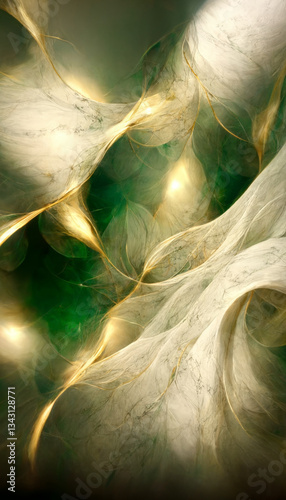 Green and gold marble background. Fluid art modern wallpaper