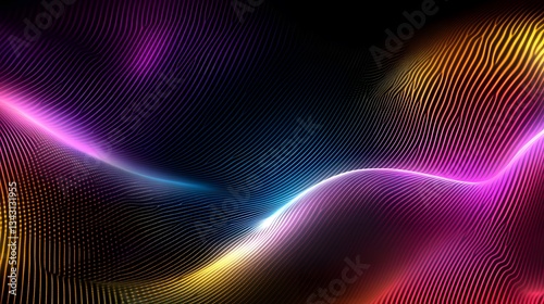 Abstract colorful wavy lines with vibrant illuminated gradients