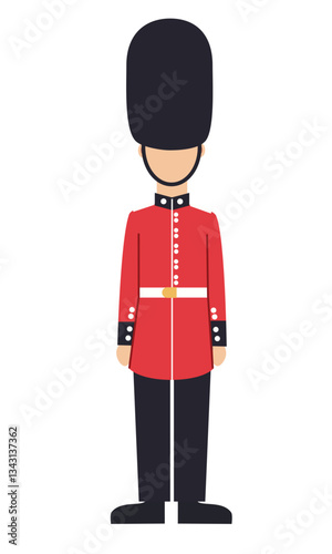 Traditional Britain Royal Guard in flat style. Hand drawn vector art.