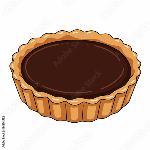 Delicious chocolate tart with a golden crust, isolated on white background
