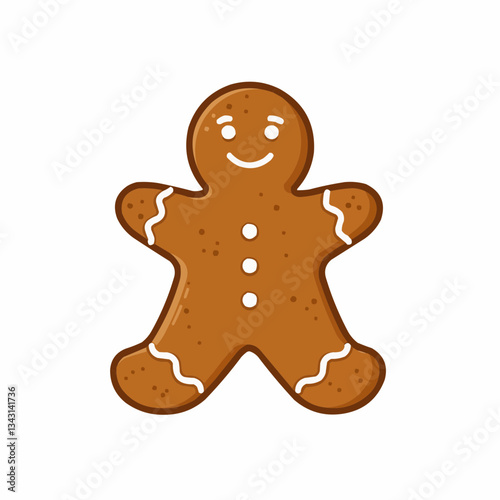 Cheerful gingerbread cookie character with a smiling face and icing details