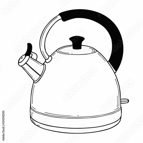 Classic kettle design in monochrome style, showcasing its shape and handle