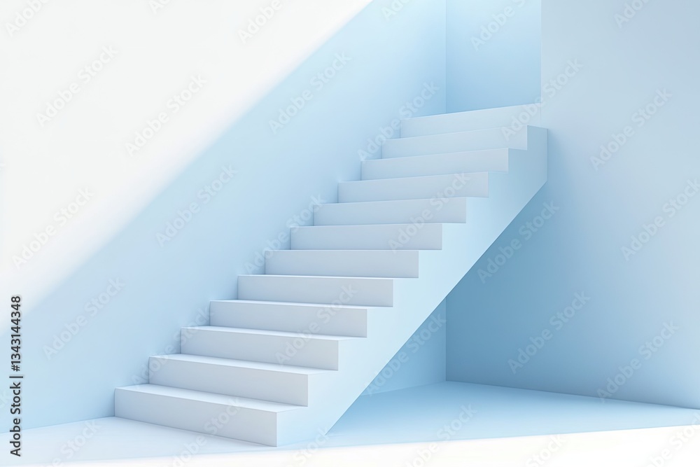 Simple, light blue and white staircase in a modern interior Simple, light blue and white staircase in a modern interior