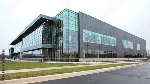 Wallpaper Mural Exterior of a modern industrial building with large metal panels and glass windows. Torontodigital.ca