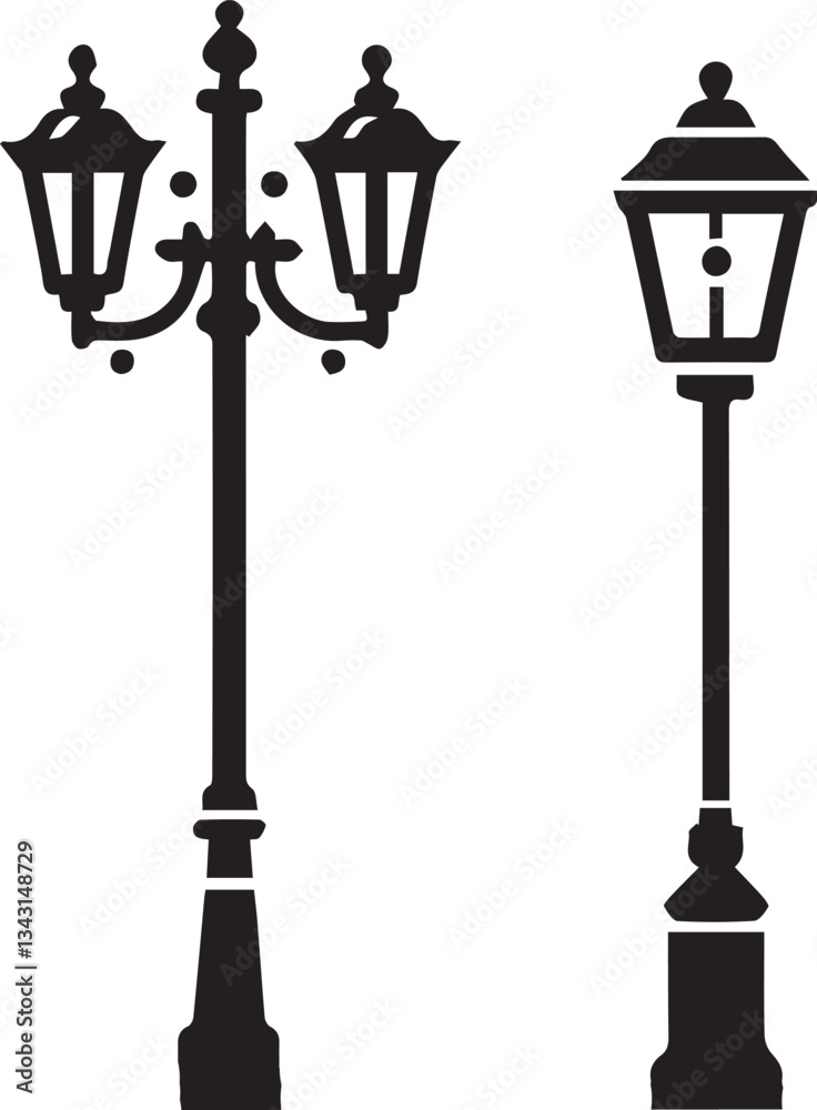 Obraz premium Isolated vintage lamppost Vintage Garden Lamp Silhouette street light vector illustration 