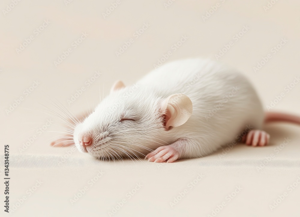 Sleeping White Rat Portrait with Closed Eyes in Soft Lighting Sleeping White Rat Portrait with Closed Eyes in Soft Lighting