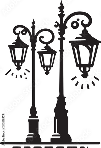 Isolated vintage lamppost Vintage Garden Lamp Silhouette street light vector illustration
