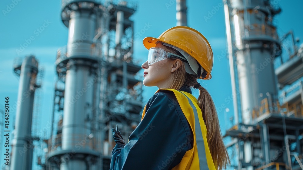 custom made wallpaper toronto digitalEngineer evaluates industrial operations at a chemical plant with safety gear on a sunny day
