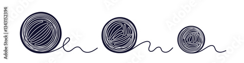 Balls of thread, skein to knit Art line vector set